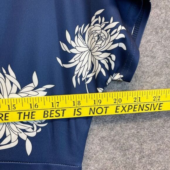 HOMEYEE Dress Size 2XL Blue White Floral Round Neck Midi A-Line Pleated Swing - Picture 5 of 16